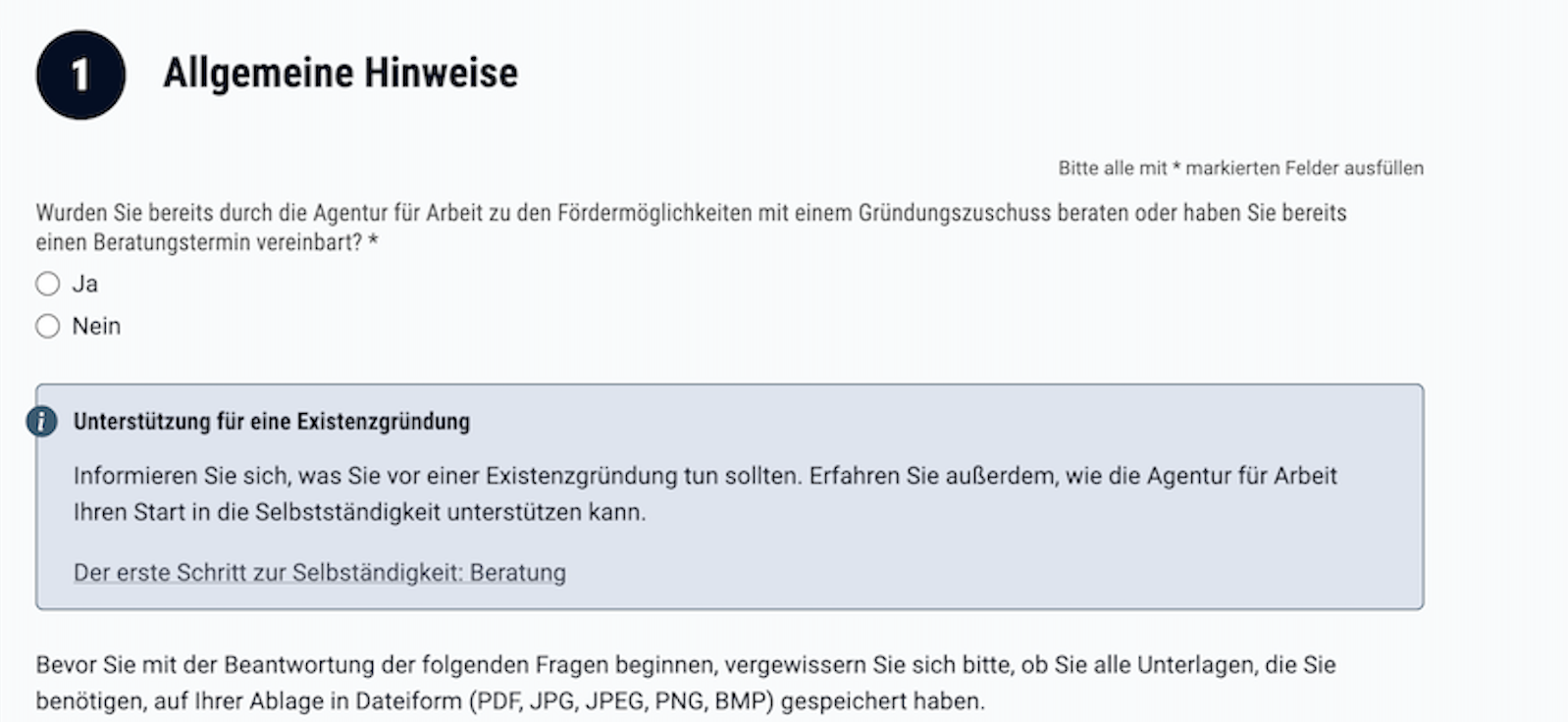 Teil 1 Antrag auf Gründungszuschuss